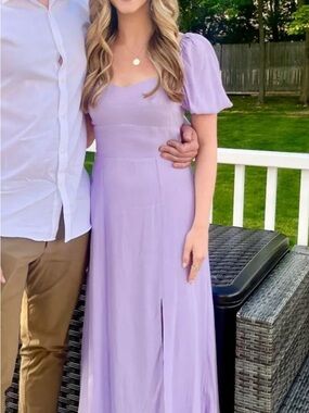 Lilac Puff-Sleeve Maxi Dress - Elegant Women's Occasion Dress
